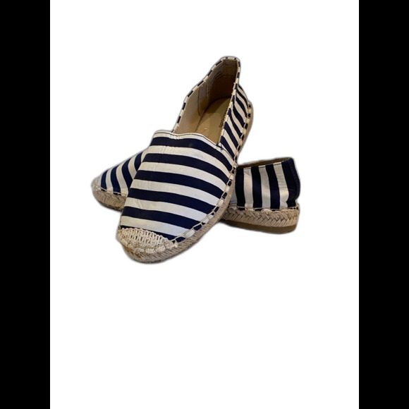 Maurice’s Womens Size 7 Navy & White Striped Flats w/ Jute Edging Slipon Shoe - Picture 1 of 11